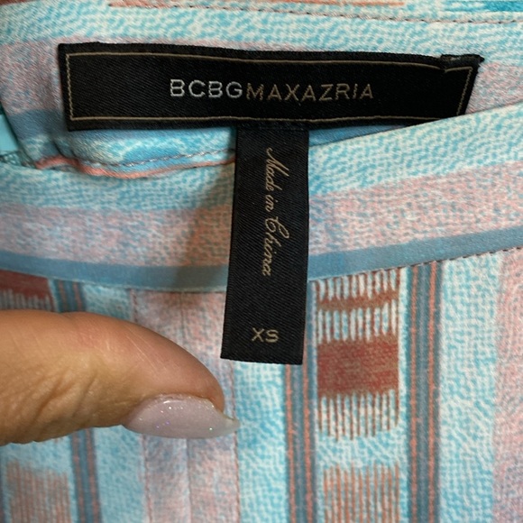 BCBG MaxAzria | Jane  Blue & Pink Striped Multicolor Maxi Skirt - highlow inside - Picture 2 of 6